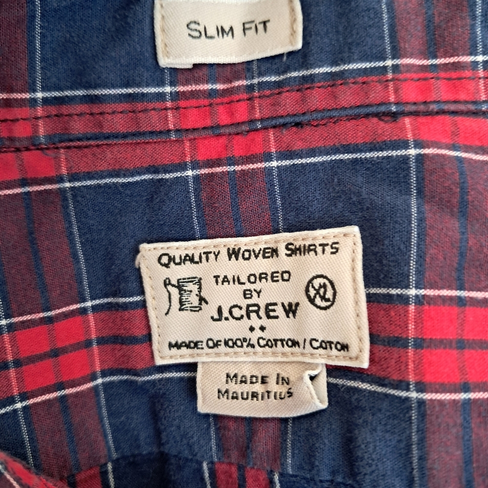 Vintage J.Crew Men’s XL Tartan Plaid Red Blue Button Down Shirt Long Sleeve - Picture 8 of 10